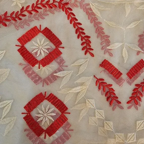 Sundance Size Large Sheer Boho Embroidered Red Turquoise Shear Short Sleeve Top - Picture 4 of 10